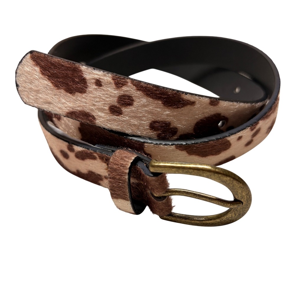 Old Navy Faux Fur Cow Print Belt XS Brown White Western Country Cowgirl Rodeo